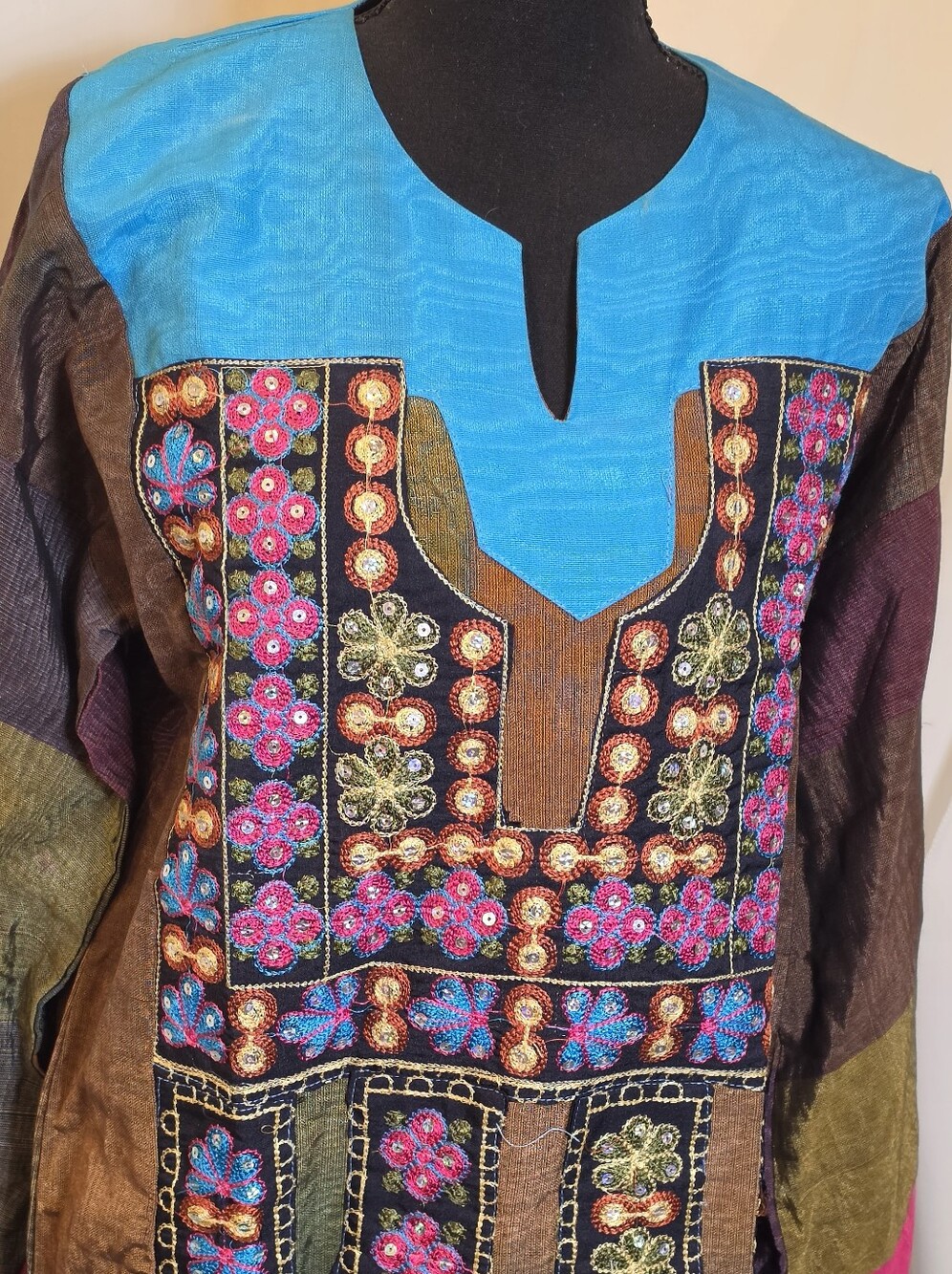 Salma Factory Boho Patchwork Embroidered Kaftan Maxi Dress Size M